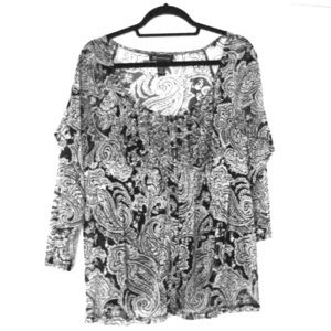 I.N.C black and white sheer blouse